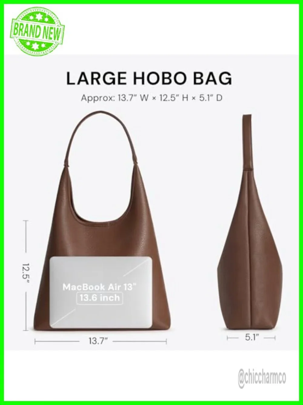 Large Slouchy Hobo Shoulder Bag Vegan Leather Everyday Purse 2-Piece Set